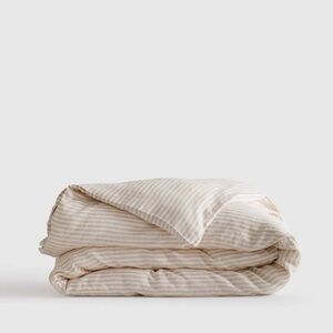 Quince 100% Europen Linen Duvet Cover in Natural & White Stripe Size Full/Quee